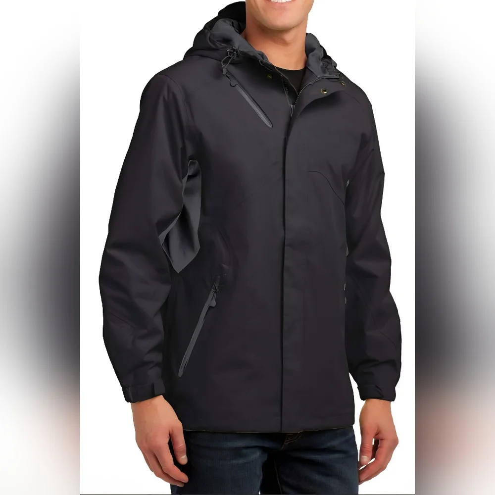 Men's XL Port Authority Cascade Waterproof Hooded Jacket Raincoat Parka Black - Picture 2 of 16